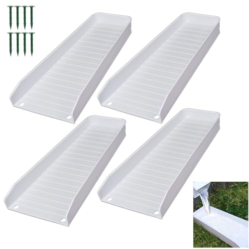 Rain-Gutter Downspout Splash Block - Gutter Downspout Extensions for Rainwater Drainage, Lader Downwards Design, 16" Fixable Downspout Extender with 8 Fixing PP Nails (4, White) - color: White, size: 4Pack
