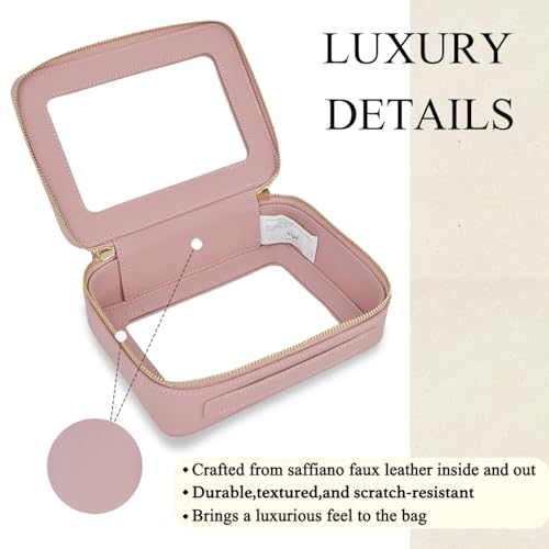 NGIL Clear Faux Leather Travel Toiletry Bag, Makeup Bag Organizer for Women, Clear Window & Gold Zipper Makeup Bag, Road Trip Essential, Skincare, Cruise Ship Essentials (Pink) - color: Pink