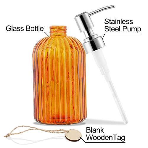 MOCLIF 16 OZ Soap Dispenser，Tempered Glass Clear Vertical Stripe with 304 Rust Proof Stainless Steel Pump Refillable Liquid Hand Soap Dispenser，for Bathroom, Kitchen, Dish Soap，Lotion (Orange) - color: Orange