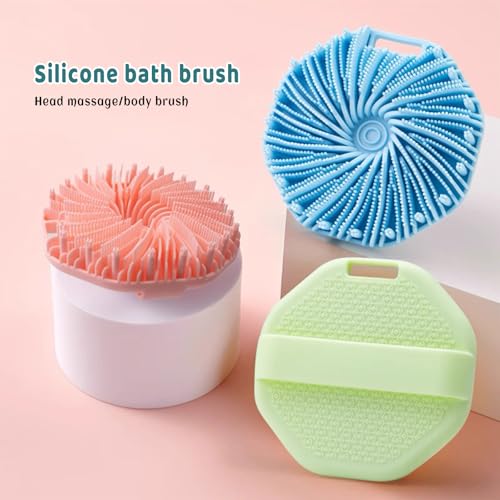 Silicone Body Scrubber, Shower Wash Scrubber Non-Slip Handle for Easy Cleaning, Travel Friendly for All Skin Types (Color Mixing,4)