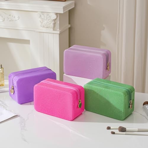 RSRSLEII Stardust Twinkle Jelly Travel Makeup & Toiletry Bag, Waterproof PVC Cosmetic Bag/Case for Women，Zipper SPF Beach Bag for Sunscreen Skincare and Daily Essentials (01Pink) - color: 01Pink