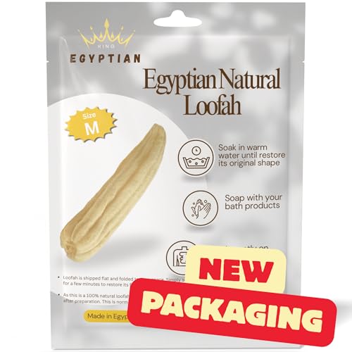 Whole Egyptian Loofah 100% Natural Organic Loofah Exfoliating Scrubber for Shower, Natural Loofah Body Sponge for Men and Women, Cream White - style: Medium
