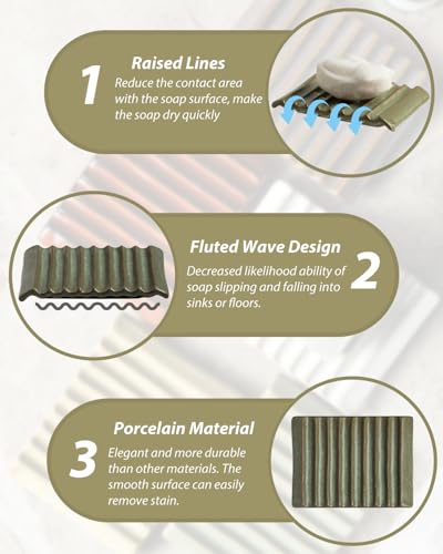 Zoeeker Soap Dish, Ceramic Soap Holder Bar Soap Saver Non-Slip Bathroom Accessories for Sponges, Scrubber, Razor, Green - color: Green, size: Wave