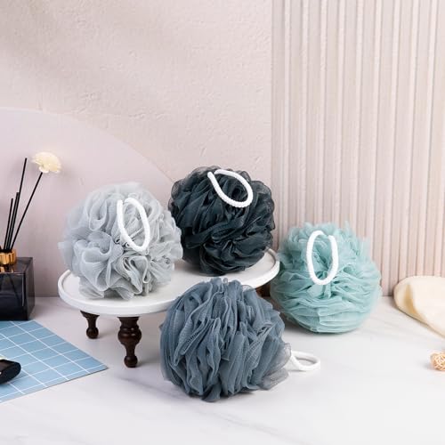 MTDLYICE Loofah Sponge XXL-100g 4 Pack, Bath Sponge Soft Mesh Shower Puff Loofah for Men, Exfoliating Body Scrubber for Women, Shower Accessories (Blue Gray) - style: 100g Blue Gray