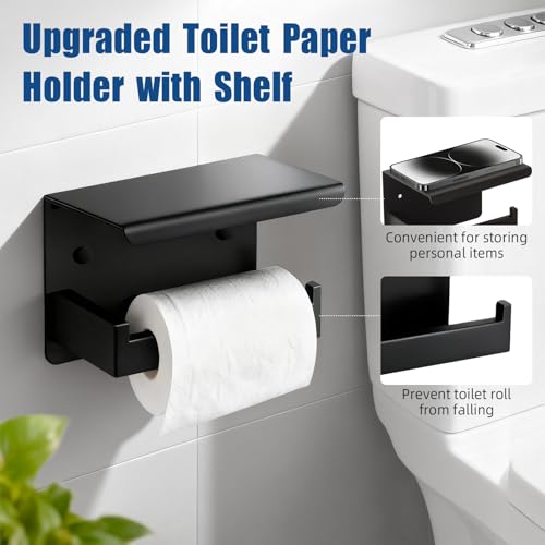 7-Piece Matte Black Bathroom Accessories Hardware Set, Stainless Steel 16" Towel Bar, Towel Ring, Toilet Paper Holder with Shelf, 4 Towel Hooks, Wall Mounted for Bathroom, Kitchen, Hotel - color: Black, size: 7 Pieces