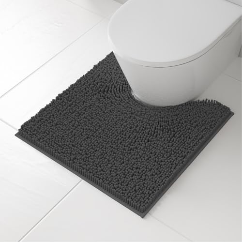 RUN HELIX Toilet Rugs U-Shaped 20x20 Extra Soft Chenille Bath Rugs, PVC Backing Quick Dry, Machine Washable Contour Bathroom Rugs for Toilet Contoured Bath Mats Home Decor Accessories Dark Grey - color: Dark Grey, size: U20"x20"