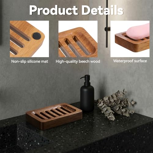 Wooden Soap Holder Slotted Wooden Teak Kitchen Sponge Holder Soap Dish for Shower Self Draining Dish for Shower, Sink, Bathroom, Bathtub, RV