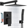 Aolemi Shower Faucet Set Rain Shower System with Handheld Spray Bathroom Shower Combo Rough-in Valve and Shower Trim Kit Included Matte Black 10 Inch Wall Mount Shower Head - color: Matte Black, size: 10 Inch Wall Mount Shower Head