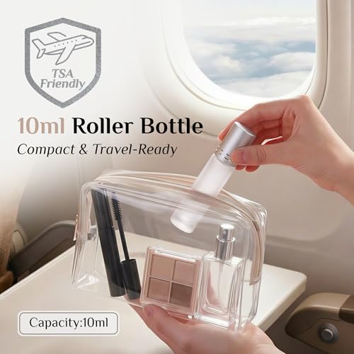 PrettyCare 12 Pack, 10 ml Essential Oil Roller Bottles with Stainless Steel Roller Ball - Refillable Leak-proof Empty Thick Clear Glass Roll on Bottles with Silver Caps for Travel, Perfume - color: Frosted with Silver Cap, size: 12 Pack