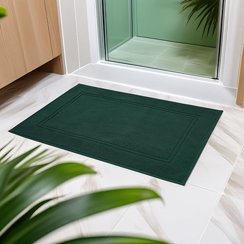 Tens Towels Pack of 2 Bath Mats 100% Cotton, 20 x 32 Inches, Super Absorbent, Hotel Quality Premium Floor Towels, Luxurious, Soft & Quick Dry, Not a Bathroom Rug (Hunter Green) - color: Hunter Green