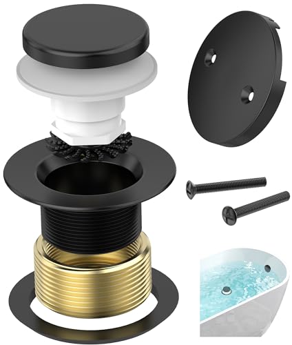 Matte Black Tub Drain Kit with Hair Catcher, Premium Brass Tip-Toe Bathroom Tub Drain Replacement and 2-Hole Overflow Faceplate, 11.5/16 UNC Bathtub Drain Stopper Assembly - color: Matte Black