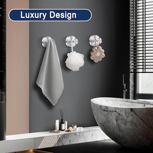 Silver Waterproof Suction Cup Hooks, 8-Pack Heavy Duty Stainless Steel No Drill Shower Hooks for Hanging Towels, Robes, Loofahs, Holder Holds Strong on Tile, Glass, Mirror, Wall, Bathroom Door - color: silver-8pcs