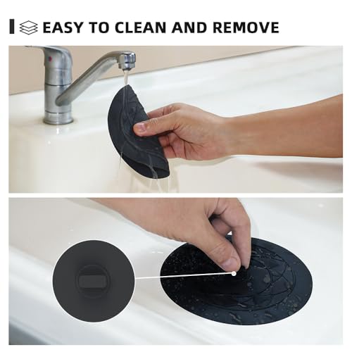 Tub Stopper 2PCS,Bathtub Drain Stopper,6 inches Bathtub Tub Drain Cover Stopper,Silicone Drain Plug,Kitchen Bathroom Hair Water Shower Stopper,Large Bathroom Laundry Accessories (Black/Black) - color: Black/Black