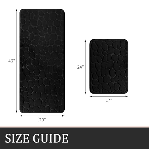 YIHOUSE Bathroom Rugs Mat Set, Memory Foam Bath Mat 2 Piece Black | 17x24&20x46, Non Slip, Water Absorbent, Washable, Bath Mat For Bathroom, Sink and Toilet - color: Black, size: 3'10" x 1'8" (Rectangular)