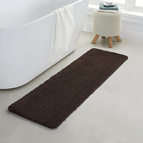YHF Bathroom Runner Rugs 17" X 59", Extra Thick & Soft Microfiber Shaggy, Machine Washable Bath Mats, Absorbent Bath Rugs, Non-Slip Rubber Backing Bath Mat for Bathroom Floor, Tub and Shower, Brown - color: Brown, size: 17" X 59" (Rectangular)