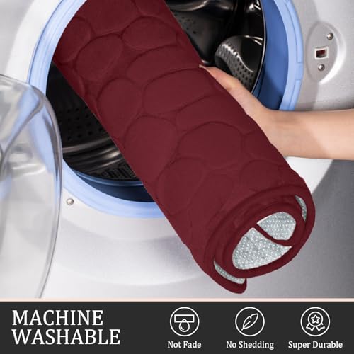 YIHOUSE Bathroom Rugs Mat Set, Memory Foam Bath Mat 3 Piece Red | U Shape+Small Mat, Non Slip, Water Absorbent, Washable, Bath Mat For Bathroom, Sink and Toilet - color: Dark Red, size: 2'8" x 1'8" (Rectangular)