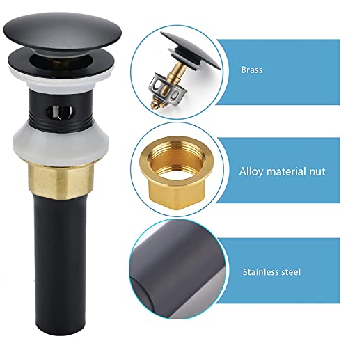 Rockgoya Bathroom Sink Drain,5 Pack Drain Stopper Bathroom Sink with Overflow,Pop Up Drain Assembly with Detachable Strainer Basket,Built-in Anti-Clogging Strainer,Stainless Steel Mattle Black - color: Mattle Black-5 Pack, style: With Overflow