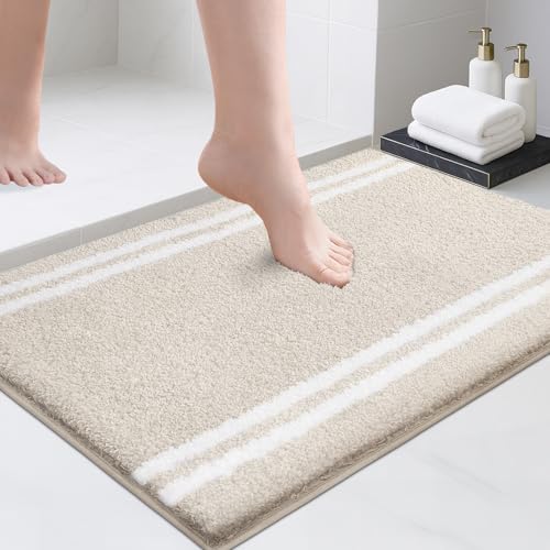 PURRUGS Bathroom Rug Non-Slip Machine Washable 20" x 30", Super Absorbent and Quick Dry Shaggy Microfiber Bath Mat, Extra Soft and Plush Bath Rug for Bathtub, Shower, and Sink, Beige - color: Beige, size: 20" X 30"