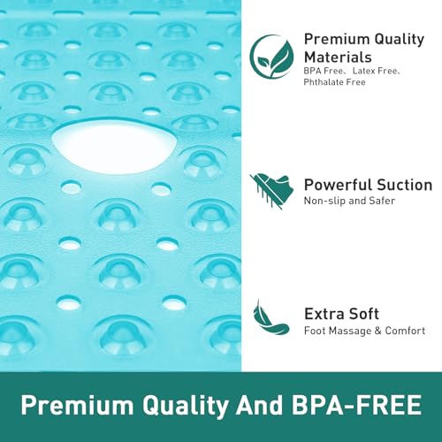 Large Square Shower Mat 27 x 27 Inch Clear Green, Non Slip Shower Bathtub Mats for Inside Shower with Big Suction Cups Drain Holes, Anti Slip Bathroom Floor Stall Mats, Easy Clean, BPA-Free - color: Clear Green