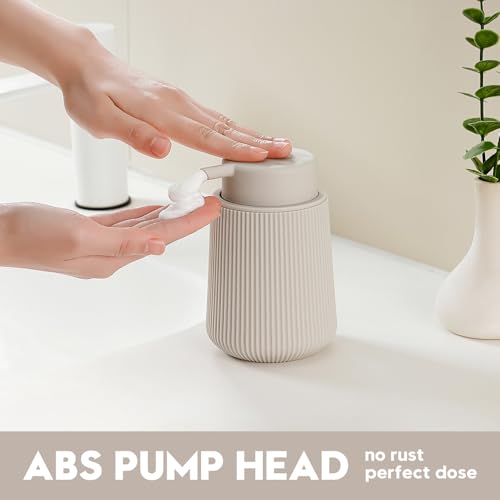 YAUKPH Striped Foaming Hand Soap Dispenser with Leak-Proof Pump for Bathroom and Kitchen Countertop 11oz Beige - color: Beige, size: Foaming Dispenser