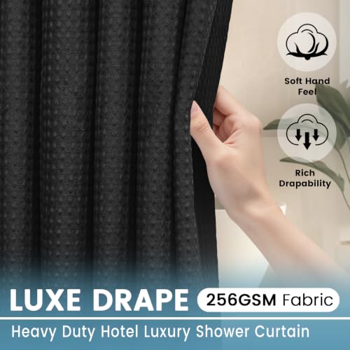 EUTXL 256GSM Heavyweight Waffle Shower Curtain and Liner Set, Heavy Duty Bath Curtain, Luxury Weighted Fabric, No Hooks Needed, 71 x 74, Black - color: Black, size: 71"W x 74"L (Pack of 1)