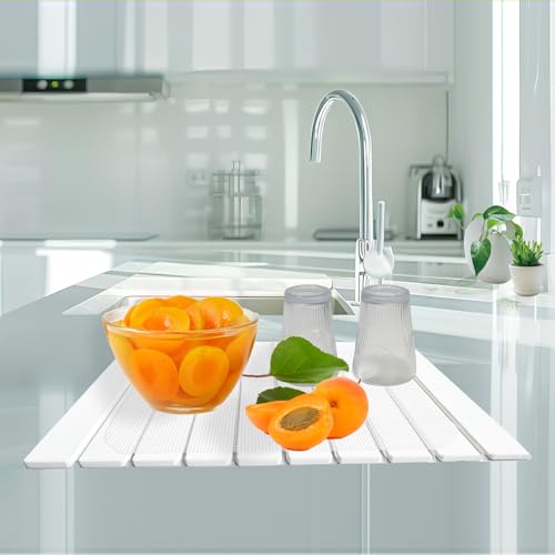 Large Stone Drying Mat for Kitchen Counter, 24"x16" Fast-Drying Super-Absorbent Diatomaceous Dish Drying Mat, Collapsible Dish Drying Stone for Dishes, Bottles, Cups, Any Countertop - color: White