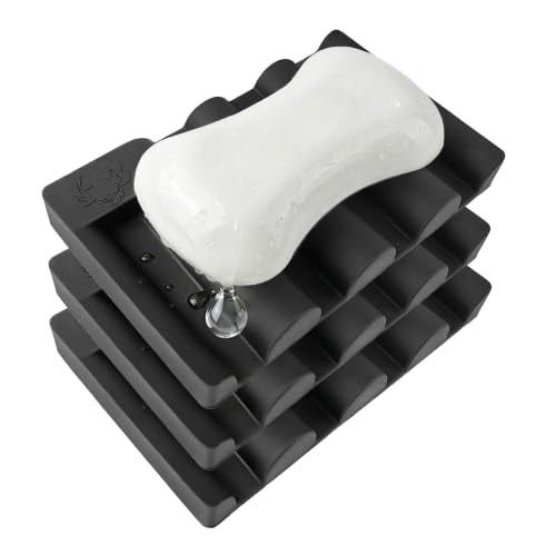 Silicone Soap Dish,Self Draining Soap Holder Perfect for Shower,Bathroom Sink,Kitchen Sink & Travel,Non-Slip Bar Soap Holder Extend Soap Life,Keep Soap Bars Dry & Easy Cleaning Black-3Pcs - color: Black-3pcs