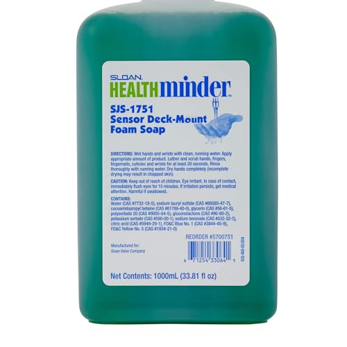 Sloan SJS-1751 Sensor Deck-Mount Green Non-Scented Foam Soap Refill for SJS-1750 Foam Soap Dispenser, Non-Scented, Fragrance-Free, 1000 mL Bottle, 5700751 - color: Green