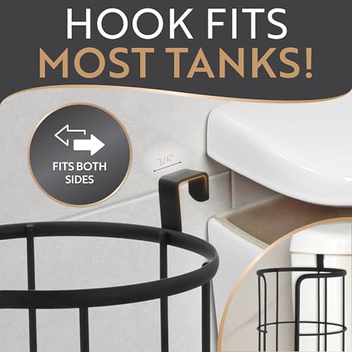 BROOKSTONE Over the Toilet Paper Holder Reserve - Toilet Paper Holder with Storage, Bathroom Toilet Paper Organizer, Metal Toilet Paper Roll Holder Fits Any Size Rolls - Matte Black - color: Matte Black