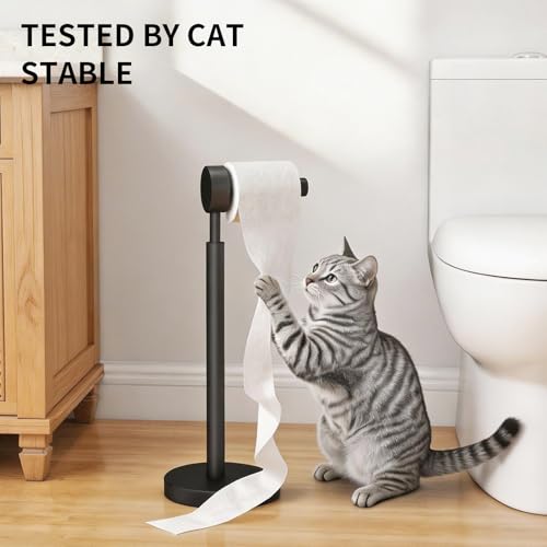 YUMORE Toilet Paper Holder Stand,Freestanding Bathroom Metal Black Matte Tissue Roll Holder for Modern Bathroom - size: 1 Roll