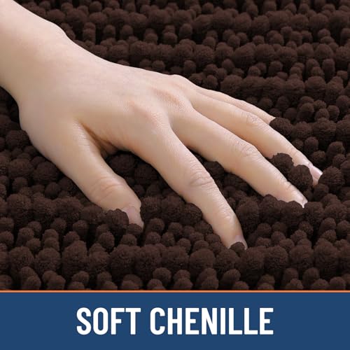 Smiry Bathroom Toilet Rugs U Shaped 24x24, Extra Soft Absorbent Non Slip Rubber Backing Chenille Contour Bath Rugs for Toilet, Machine Washable Contoured Bath Mats, Brown - color: Brown, size: 24'' X 24''