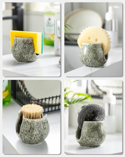 Zoeeker Ceramic Sponge Holder, Kitchen Sponge Holder Sink Caddy Organizer Dish Rack for Kitchen Sink Suction, Bathroom, Brush, Special Gray - color: Special Gray, size: Barrel-type