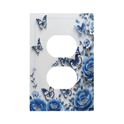 Decorative Outlet Covers Blue Peony Flowers Butterfly Vintage Floral 1 Gang Duplex Light Switch Cover Plate Electrical Switch plates Wall Plates Receptacle Covers for Bathroom Bedroom Decor - color: Blue Peony Flowers Butterfly Vintage Floral, size: 1 Gan