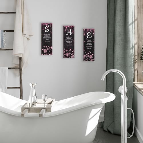 3 Pcs Pink Silver Wall Decor Diamond Bedroom Decor For Women With Religious Black And Pink Bathroom Accessories Office Sign for Home Kitchen Office Wall Decoration 12x4 Inches - color: Pink