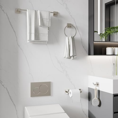 Ruacq 4 Pcs Stainless Steel Bathroom Hardware Accessories Set-Toilet Paper Holder-Towel Ring -Towel Hooks for bathrooms-18 Inch Towel Bar Wall Mounted, Brushed Nickel - color: Brushed Nickel, size: 4pcs