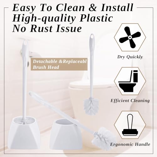 FoldTier 1 Set Toilet Holder and Brush Set 16.14 Inch Toilet Bowl Cleaner Brush with Caddy Bathroom Scrub Plastic Scrubber with Long Handle for Bathroom Cleaning, Easy to Assemble (White) - color: White
