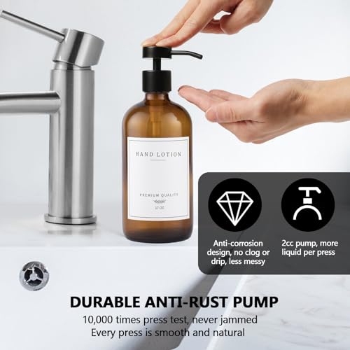 Amber Glass Soap Dispenser - Dish Hand Soap Dispenser for Kitchen, Bathroom Soap Lotion Dispenser with Pump, Refillable Liquid Soap Pump Dispenser Set with Tray, Amber Bottle/Black Pump-pd - color: Amber Bottle/Black Pump + Tray