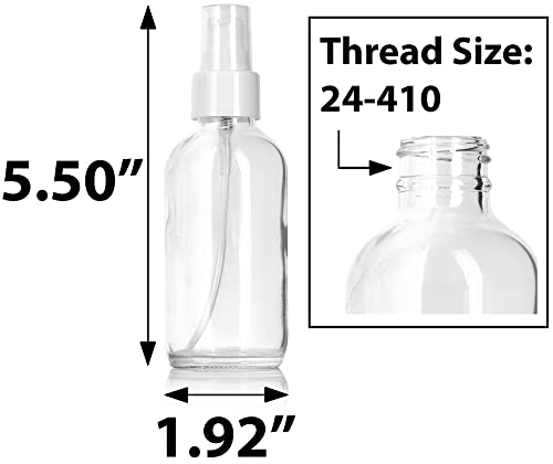 JUVITUS (24 Pack) 4 oz / 120 ml Clear Glass Boston Round Bottle with White Treatment Pump Refillable Empty Storage Containers - size: 24 Pack