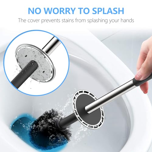 SetSail Toilet Brush, Compact Size Toilet Bowl Brush and Holder Toilet Brushes for Bathroom with Stainless Steel Handle Toilet Cleaner Brush with Durable Scrubbing Bristles, Splash-Proof - color: Black, size: 1 pack