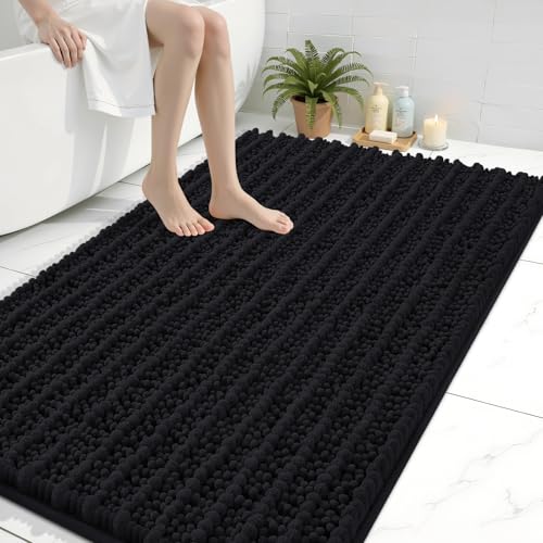 Arotive Luxury Large Bathroom Rugs 44x32, Extra Soft Thick Absorbent Shaggy Chenille Bath Rugs, Machine Wash Dry, Bath Mats for Bathroom Floor, Tub and Shower, Home Decor Accessories, Black - color: Black, size: 44" X 32"