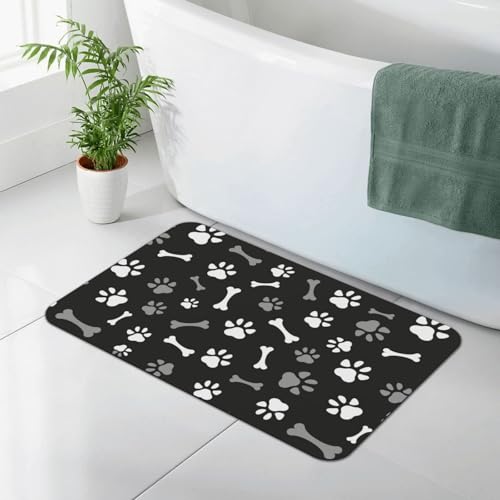 Dog Paws and Bones Bath Mat Rugs 15.7x23.6 in, Diatomaceous Earth Bathroom Rug Rubber Non-Slip Absorbent Bathroom Mat for Bathroom Kitchen Floor, Tub and Shower Sink - color: Paws #01