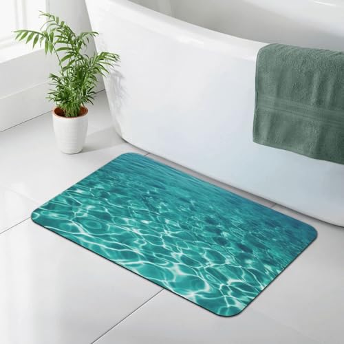 Stone Bath Mats for Bathroom Diatomaceous Earth Bath Mat Super Absorbent Floor Mat Blue Aqua Pool Water Stone Drying Mats Quick Drying Diatomite Shower Mat for Bathtub Pad 15.7x23.6in - color: Blue Aqua Pool Water