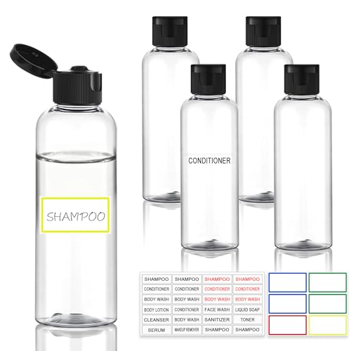 5 Pack 3.4 oz Travel Bottles for Toiletries, TSA Approved Leak Proof Refillable Travel Size Containers, Clear Plastic Shampoo Bottles for Lotion Conditioner - color: clear