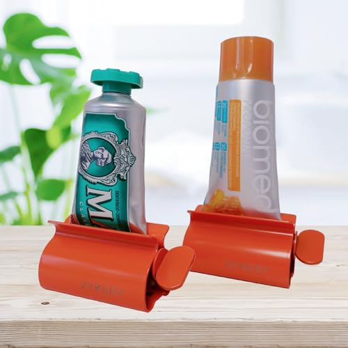 XYKEEY Set of 2 Toothpaste Squeezer Rollers, Metal Toothpaste Tube Wringer Seat Holder Stand (Orange) - color: Orange