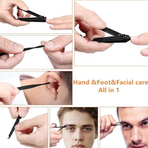 Manicure Set Men Finger and Toe Nail Clippers Set Professional Manicure Pedicure Kit with Travel Case Personal Care Tools Accessories Nail Grooming Kit Gifts for Men Women Father Mother - color: Black and Red