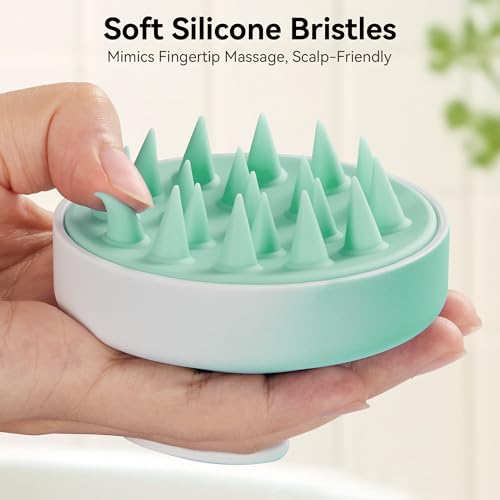 HEETA Scalp Massager Hair Growth, Soft Silicone Scalp Scrubber Shampoo Brush for Exfoliation, Dandruff Removal Head Massage Stress Relax, Wet & Dry Use for Thick Thin Curly Hair Care, Gradient Green - color: Gradient Green
