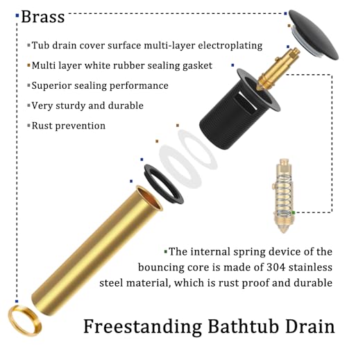 Free Standing Tub Drain Kit, Freestanding Tub Drain, Pop-up Freestanding Bathtub Drain Stopper, Compatible with Freestanding Bathtub Drain Rough-in Kit (Black) - color: Black
