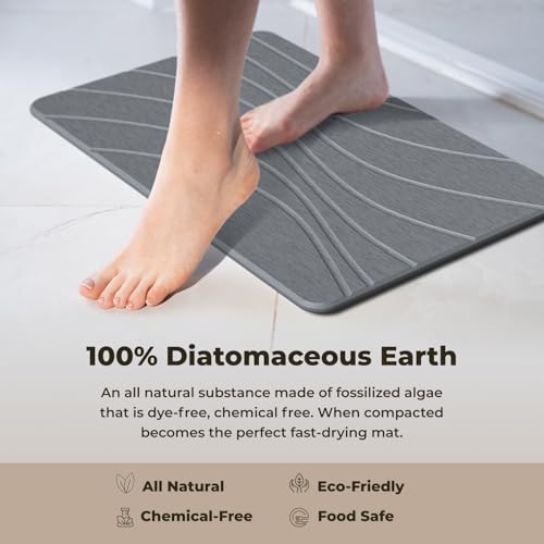 TOSORO - Stone Bath Mat Diatomaceous Earth Shower Mat Non-Slip Super Absorbent Diatomite Stone Bath Mats for Bathroom Floor Quick Drying Natural Easy to Clean (23.5 x 15) - Graphite - color: Wave Graphite, size: Pack of 1