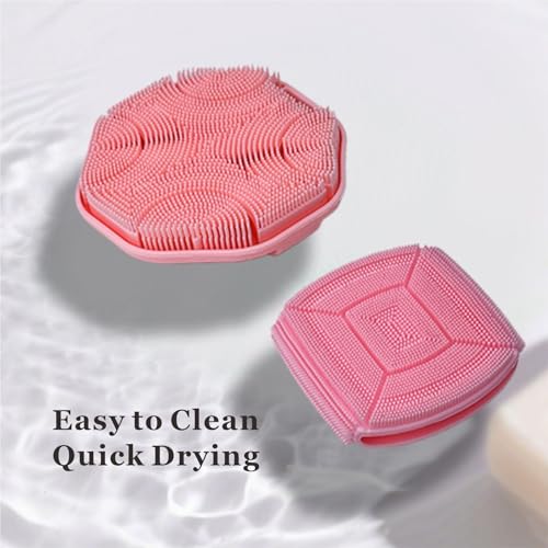 Silicone Body Scrubber & Face Scrubber Set, Shower Scrubber with Soft Bristles, Non-Slip Scrubbies for Body, Face Scrubber Exfoliator for Sensitive Skin (Pink+Pink) - color: Pink+pink