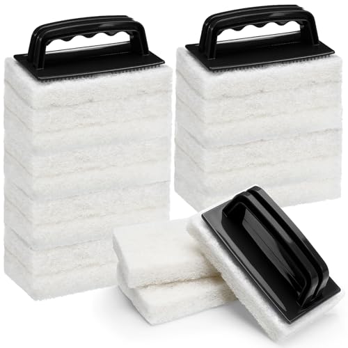Maxdot 18 Pcs Handled Bath Scrubber Set, 15 Bathroom Scouring Pad 3 Bathtub Scrubber with Handle Non Scratch Soap Scum Remover for Cleaning Sink Shower Tile Swimming Pool Step Corner (Black and White) - color: Black and White